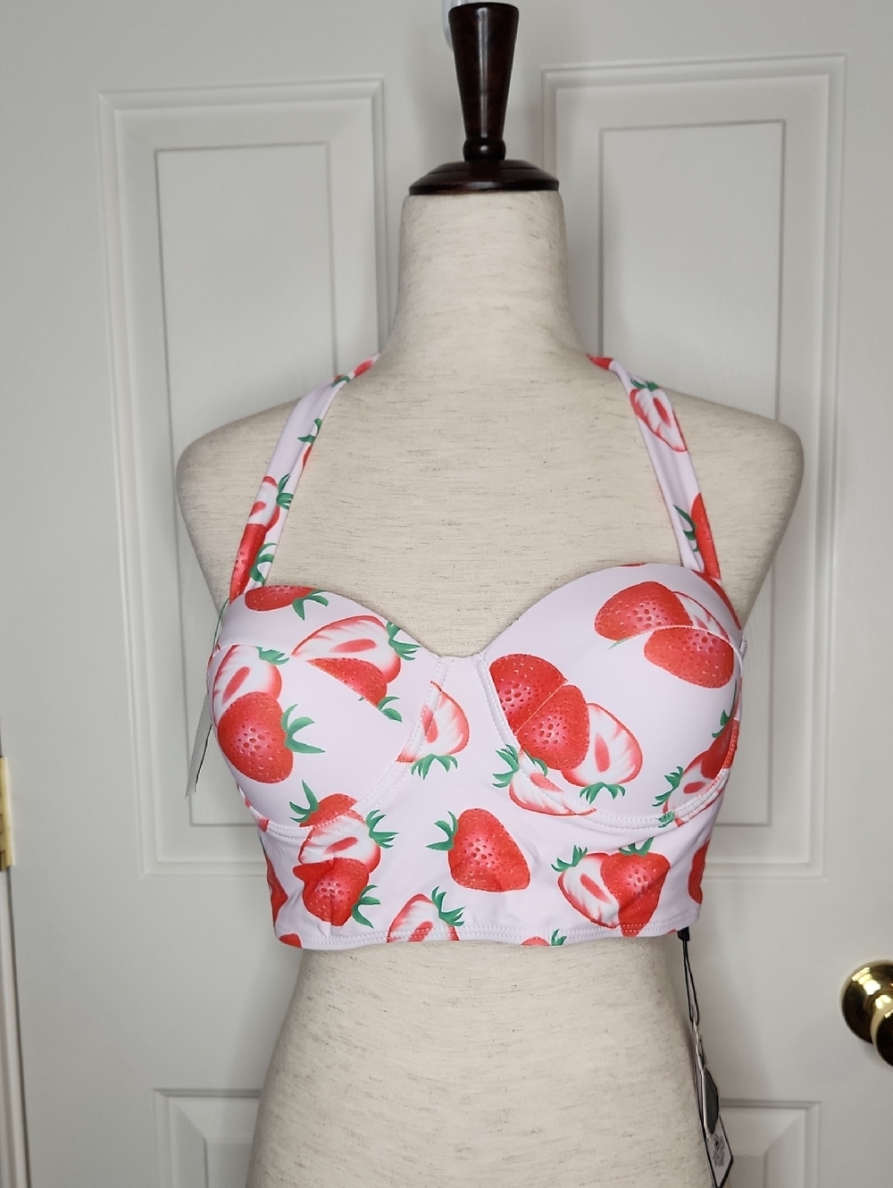 Retro Stage 1950s Strawberry Halter Bikini Top Size XL NWT